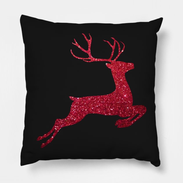 Red Faux Glitter Reindeer Pillow by Felicity-K