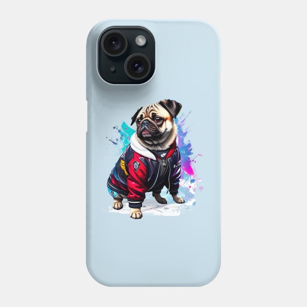 Cool Pug in Hip Hop Varsity Jacket Phone Case by fur-niche