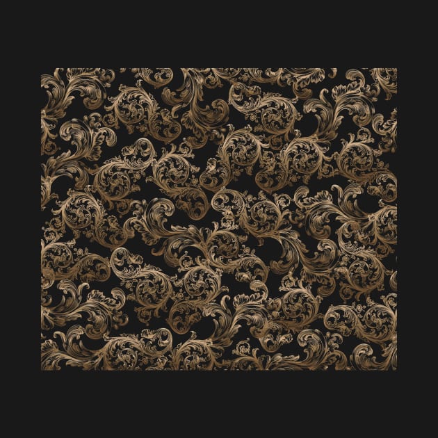 Beautiful Vintage Ornamental Floral Pattern - Shades of Gold on Black by GDCdesigns