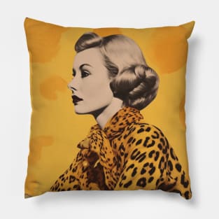 Leopard Print Elegant Lady Vintage Collage Pillow