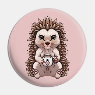 Cute Hedgehog I love you holding mug of tea, coffee, or hot chocolate Pin