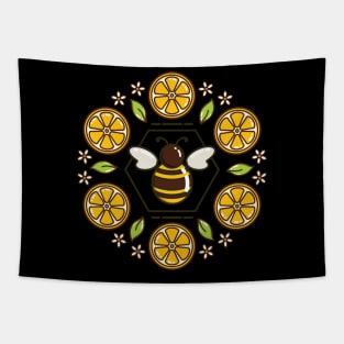 Honey Bee and Lemon Mandala | Black Tapestry