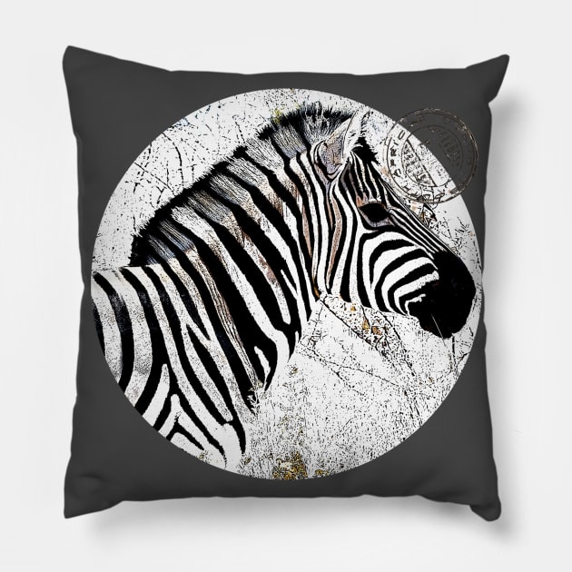 Zebra with postmark Pillow by Againstallodds68