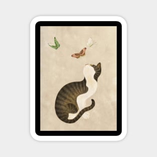 Minhwa: cat & butterflies (Korean traditional/folk art) Magnet