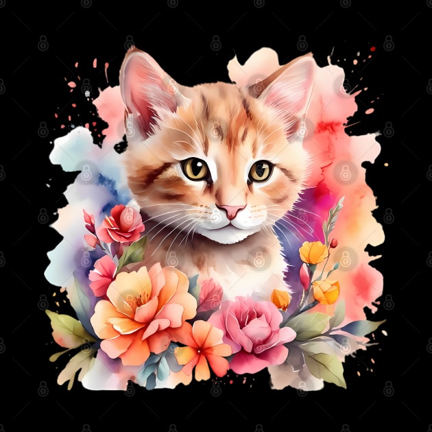 A cat decorated with beautiful watercolor flowers by CreativeSparkzz