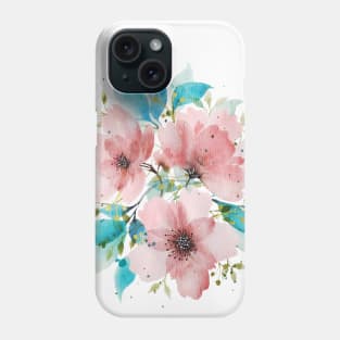 Watercolor Pink and Turquoise Botanical Arrangement 2 Phone Case