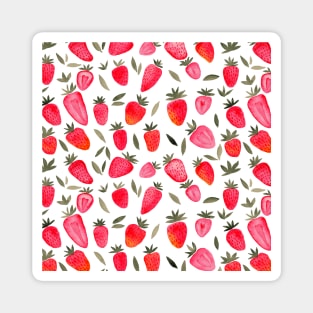 Watercolor strawberries pattern - red and olive Magnet