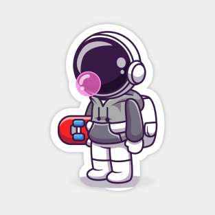 Cute Astronaut Holding Skateboard Magnet
