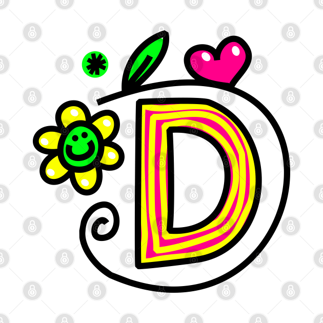 Letter D abc monogram hand drawn colorful alphabet by funwithletters