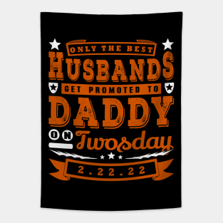 Promoted To Daddy on Twosday Typography White Brown Text Tapestry