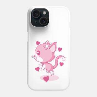 Pink kitten and hearts. Phone Case