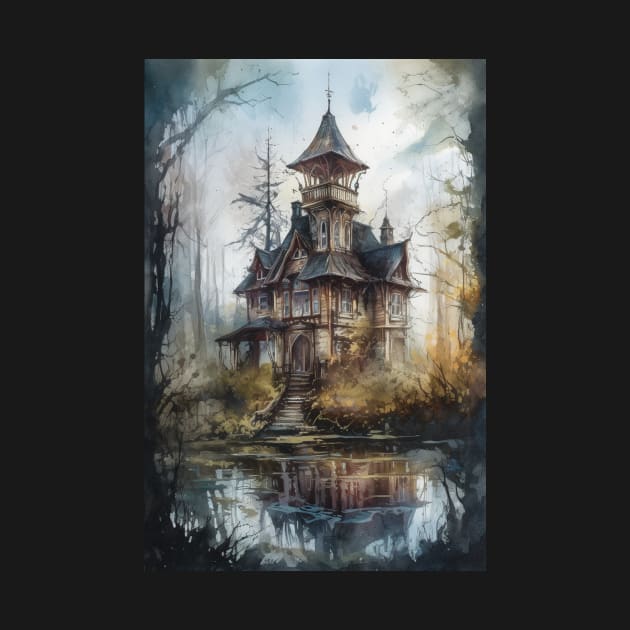 Gothic Futurism House in the Old Ancient Woods by podartist