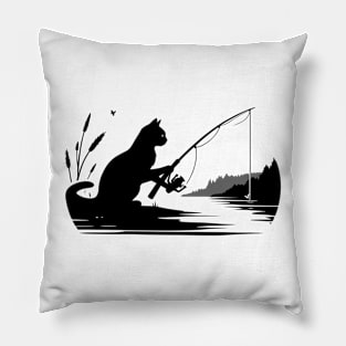 Feline Nature Lover Fishing Kitten Silhouette Cat Pillow