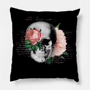 Skull and Pink Roses skull art design 2 Pillow