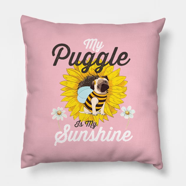 Puggle and Sunflowers Dog Lover Gifts For Women and Girls Pillow by kevenwal