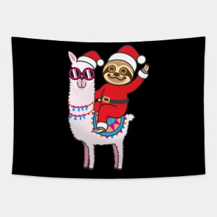 Sloth Santa Llama Tapestry