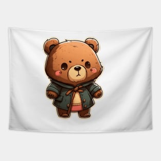 Cute Bear Cartoon Adventurer Adorable Kawaii Animal Tapestry