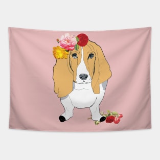 Basset Hound Dogs Love Roses Tapestry