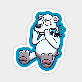 Cartoon Polar Bear Getting Caught Eating Fish Magnet