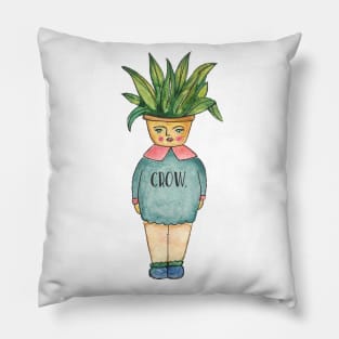 Grow, Watercolor Illustration, Plant Lady Pillow