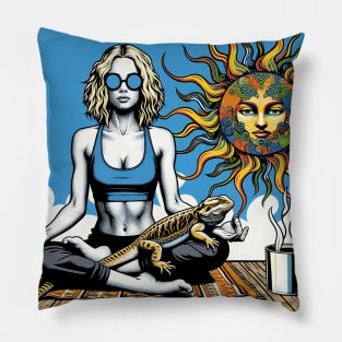 Zen Woman Meditating with her Beardie Pillow