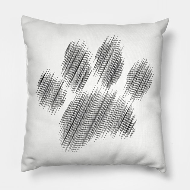 Pencil Sketched Dog Paw Digital Art Pillow by Braznyc