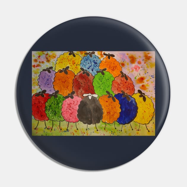 Quirky Colourful Sheep Pin by Casimirasquirkyart