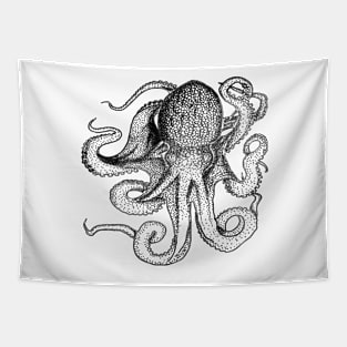 Octopus black line drawing Tapestry