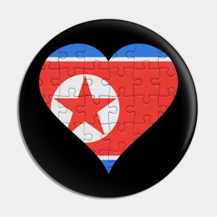 North Korean Jigsaw Puzzle Heart Design - Gift for North Korean With North Korea Roots Pin