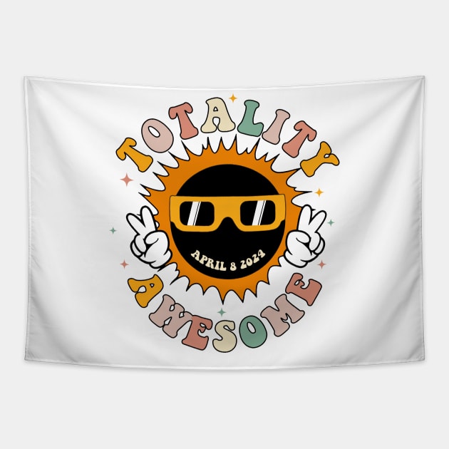 Total Solar Eclipse Awesome, Funny Groovy Eclipse Sun Moon, Astronomy Event, Path of Totality Tapestry by CrosbyD