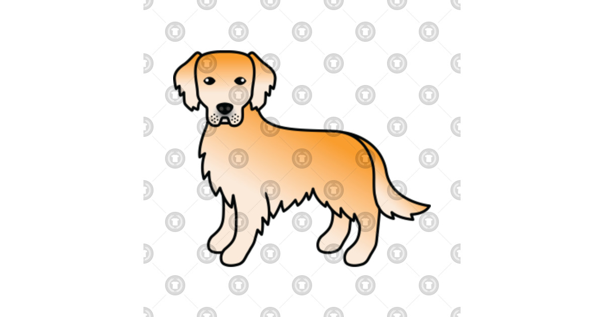 Yellow Golden Retriever Dog Cute Cartoon Illustration - Golden