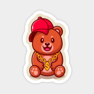 Cute Swag Bear With Hat And gold chain necklace Cartoon Magnet