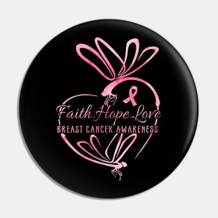 Dragonfly Faith Hope Love Breast Cancer Awareness Pin