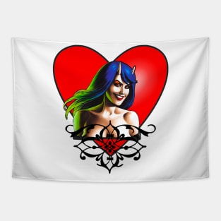 temptation girl with heart and horns Tapestry