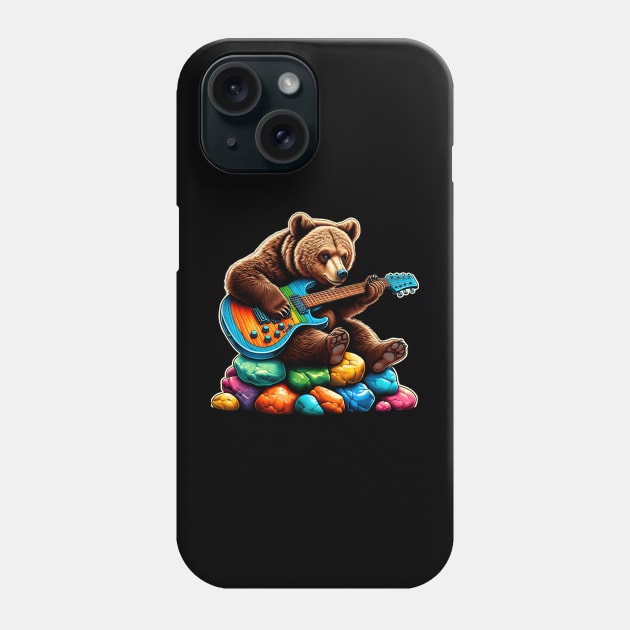 Cute Brown Bear Playing An Electric Guitar Phone Case by Merchweaver