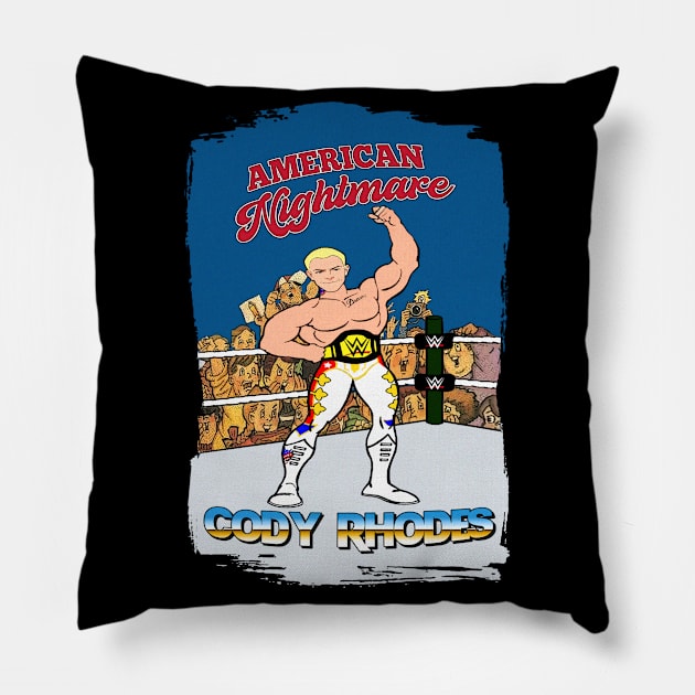 Cody Rhodes 80s Action Star Pillow by Meat Beat