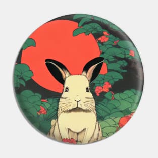 Vintage Sunset with American Mini Rex Bunny Rabbit of Cottagecore Pin