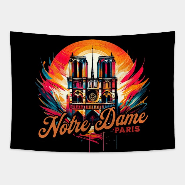 Notre Dame Paris Design Tapestry by Miami Neon Designs