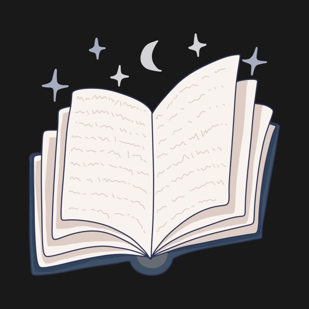 Blue magic book with stars and the moon (for readers) by loulou-artifex