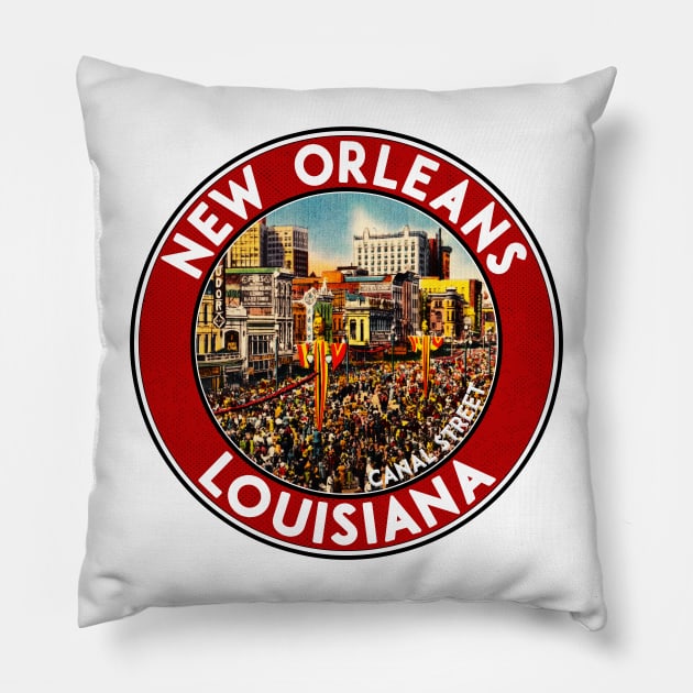 New Orleans Louisiana Mardi Gras Canal Street Vintage Travel Pillow by TravelTime