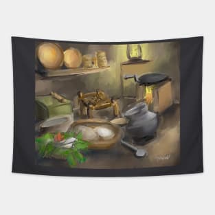 Punjabi village kitchen Tapestry