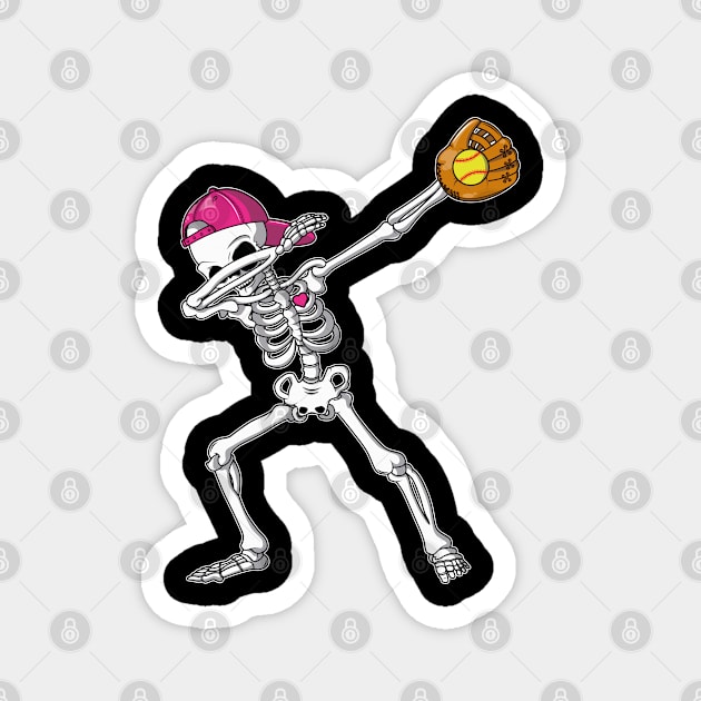 Dabbing Skeleton Softball Funny Girls Halloween Gift Magnet by trendingoriginals