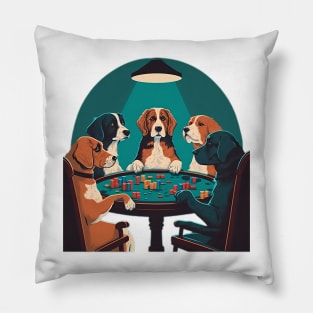 Five Dogs Ante Up for Poker Night Pillow