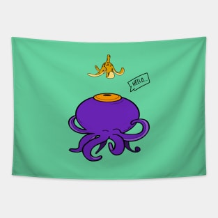 Confused Purple Octopus and Banana Tapestry