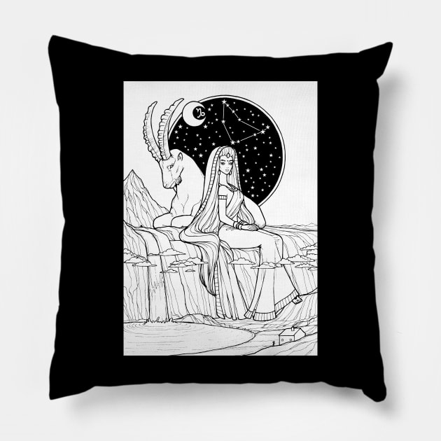 Indian Capricorn In Black Design Pillow by OlgaMaletina