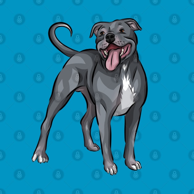 Cute Blue Staffordshire Bull Terrier Dog by Shirin Illustration