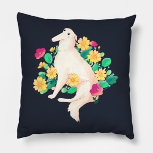 Cute Borzoi and flowers art Pillow