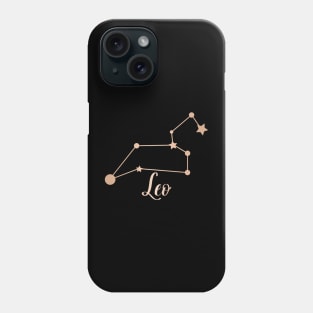 Leo Zodiac Constellation in Rose Gold - Black Phone Case