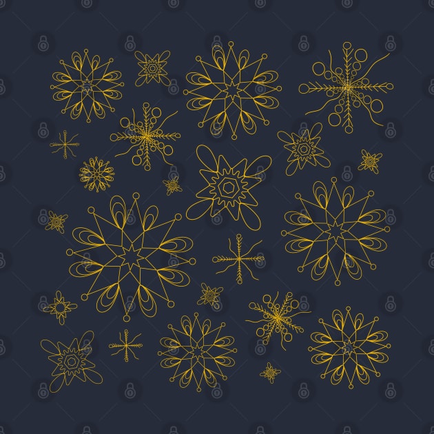 Yellow snowflakes on dark midnight blue pattern by Farhad