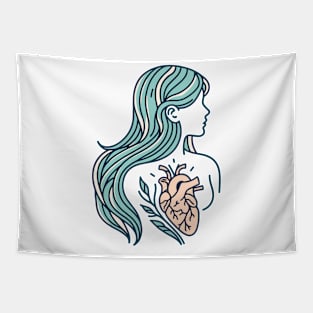 Blue Woman Heart Tapestry